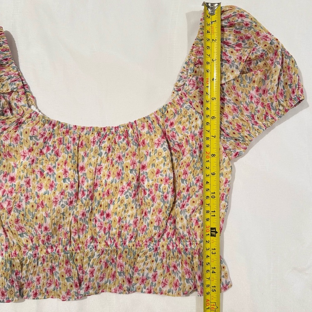 NEW Lulus Floral Puff Sleeves Crop Peplum Top Women S New w/o Tag Ditzy Babydoll - Picture 13 of 16